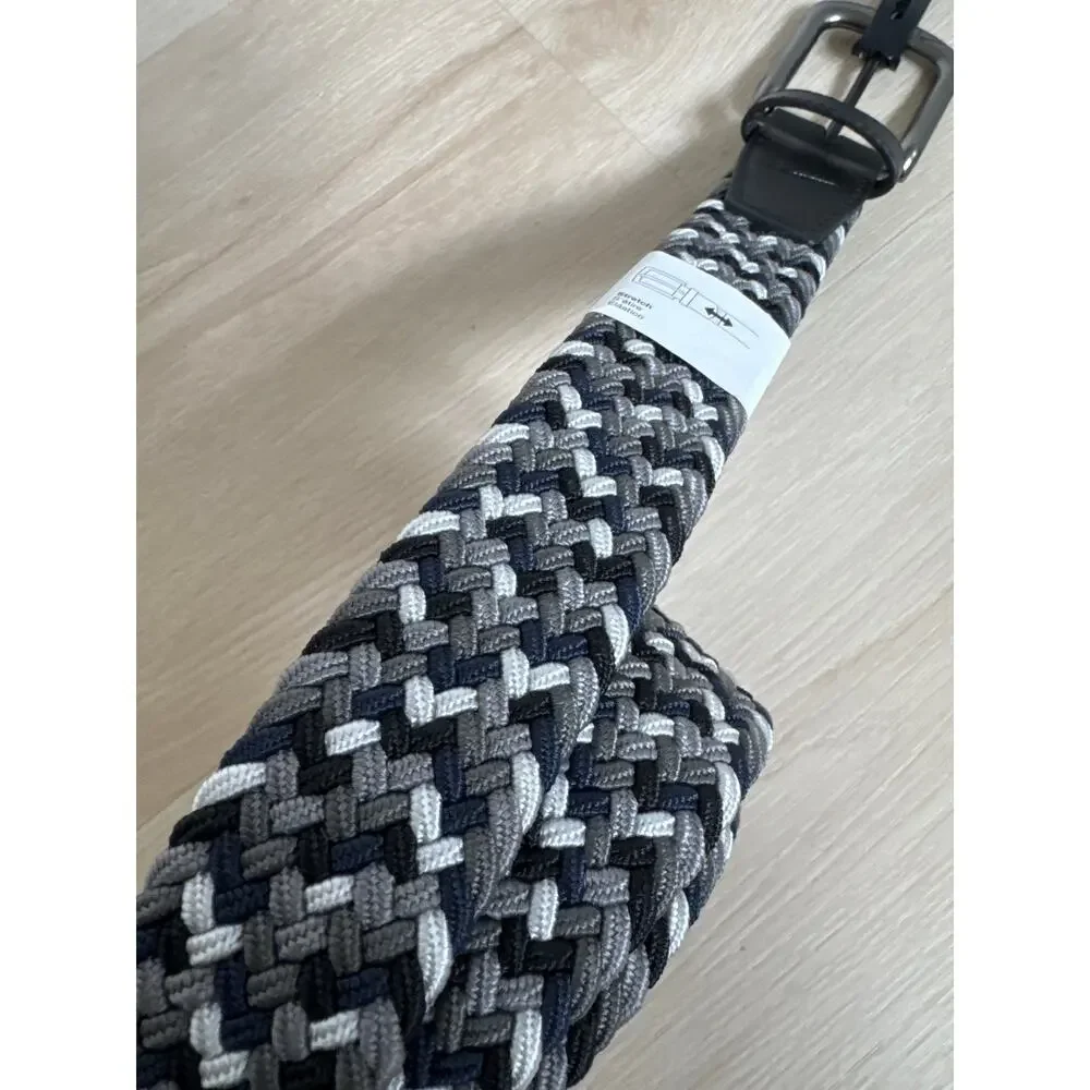 Nike Belt Mens Large (38-40) Grey Navy White Braided Stretch Woven Golf NWT